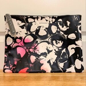 NWOT Sephora Oversized Floral Print Faux Leather Tassel Cosmetic Bag